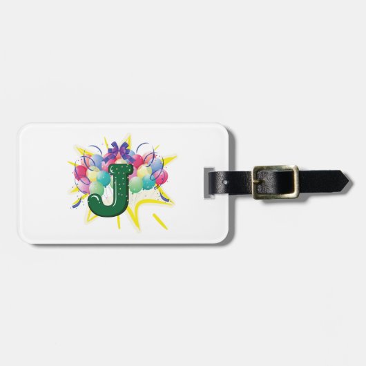 Celebration Monogram Letter J with Balloons ラゲッジタグ (正面横)