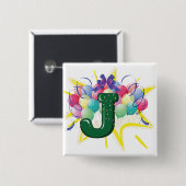 Celebration Monogram Letter J with Balloons 缶バッジ (正面&裏面)