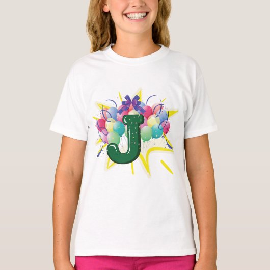 Celebration Monogram Letter J with Balloons Tシャツ (正面)