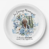 Celebration Of Life 1 Photo Garland Blue Floral  ペーパープレート (正面)