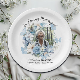 Celebration Of Life 1 Photo Garland Blue Floral  ペーパープレート