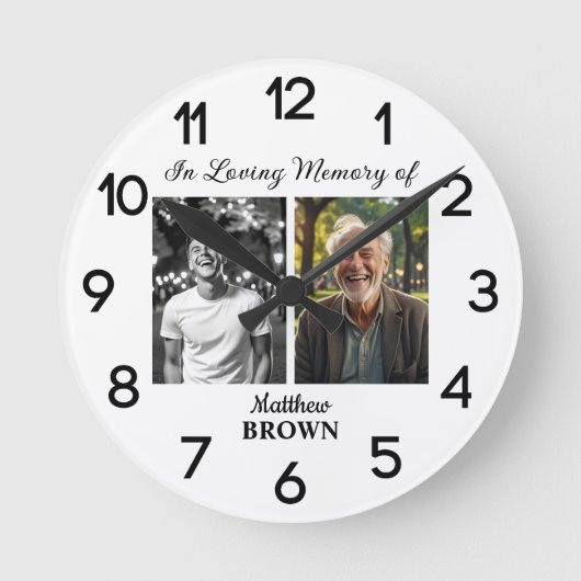 Celebration Of Life 2 Photos Funeral White ラウンド壁時計 (正面)