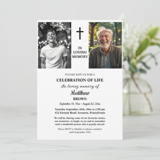 Celebration Of Life 2 Photos Funeral White 招待状 (スタンド正面)