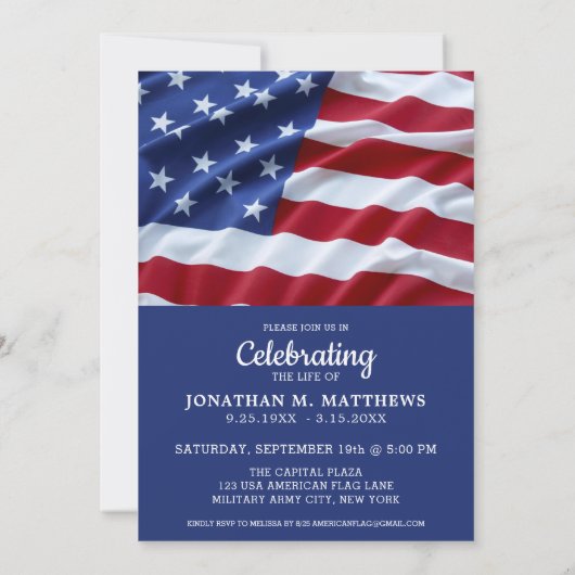 Celebration Of Life American Flag Photo Funeral 招待状 (裏面)