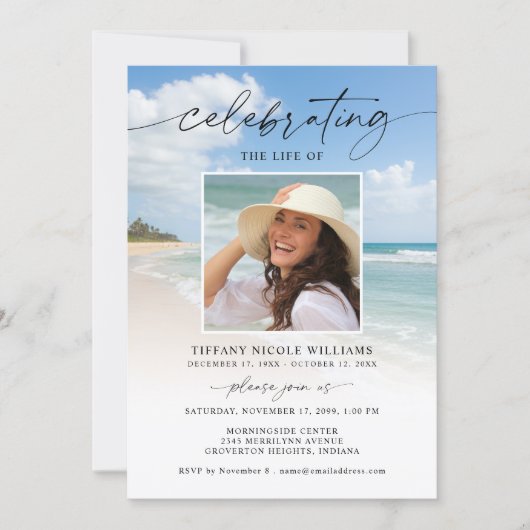 Celebration of Life Beach Photo Funeral 招待状 (正面)