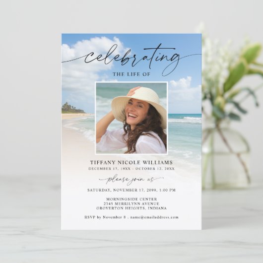 Celebration of Life Beach Photo Funeral 招待状 (スタンド正面)