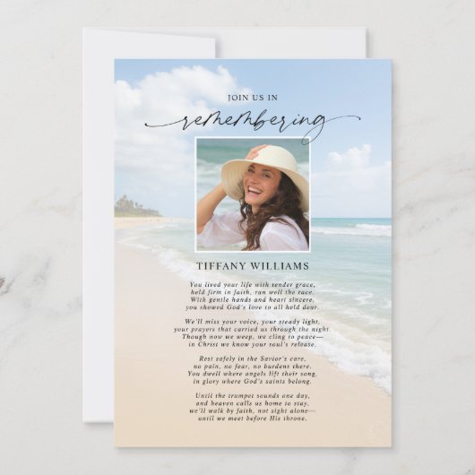 Celebration of Life Beach Photo Funeral 招待状 (裏面)