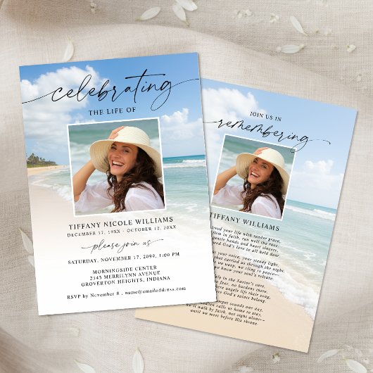 Celebration of Life Beach Photo Funeral 招待状