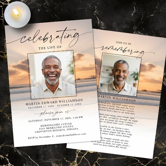 Celebration of Life Beach Sunset Photo Invitation 招待状