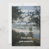 Celebration of Life Beautiful Lake Mountains Trees 招待状 (裏面)