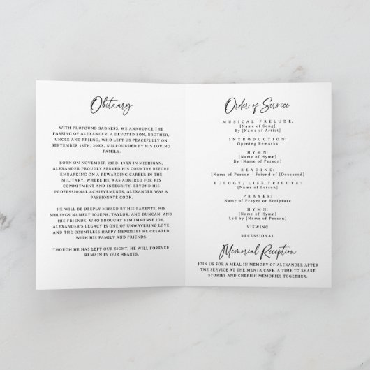 Celebration of Life Black White Memorial Funeral プログラム (内部)