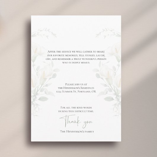 Celebration of Life Calla Lily Funeral Memorial 招待状