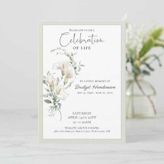 Celebration of Life Calla Lily Funeral Memorial 招待状 (スタンド正面)