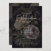 Celebration of Life Dark Moody Floral Funeral 招待状 (正面/裏面)