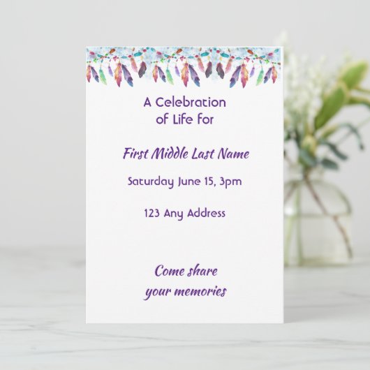 Celebration of Life Feathers Boho Tribal Native 招待状 (スタンド正面)