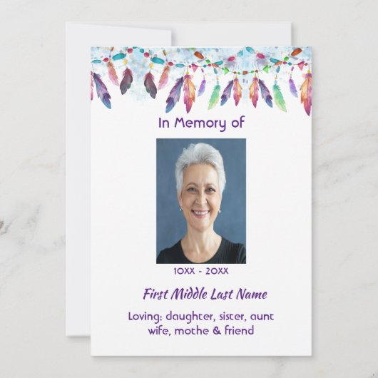 Celebration of Life Feathers Boho Tribal Native 招待状 (裏面)