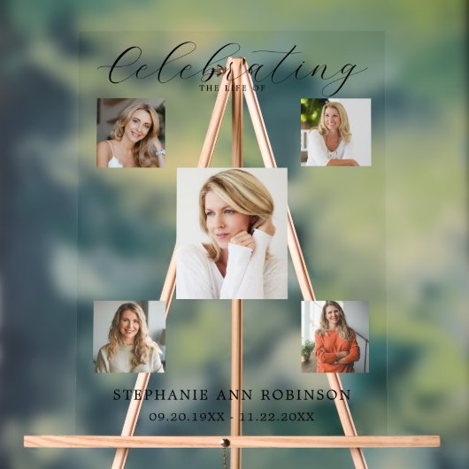 Celebration of Life Funeral 5 Photo Collage アクリルサイン (ニュートラル)