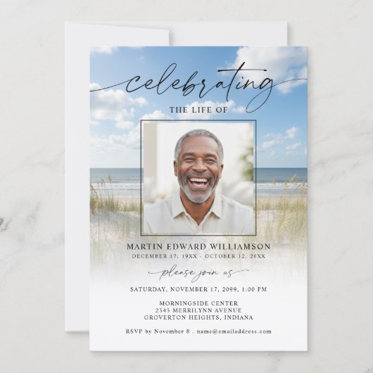 Celebration of Life Funeral Beach Photo 招待状 (正面)