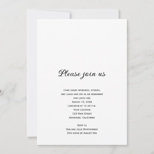 Celebration of Life Funeral Memorial 招待状 (裏面)