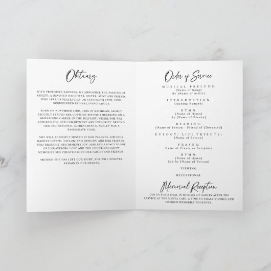 Celebration of Life Funeral Memorial Service プログラム (内部)