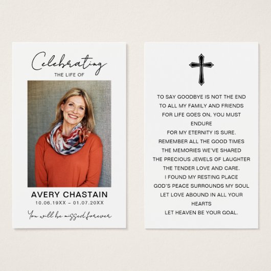 Celebration Of Life Funeral Photo Prayer Cards (正面&裏面)