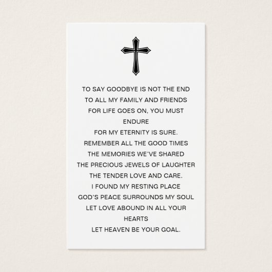 Celebration Of Life Funeral Photo Prayer Cards (裏面)