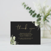 Celebration Of Life Greenery Floral Black And Gold サンキューカード (スタンド正面)