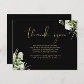 Celebration Of Life Greenery Floral Black And Gold サンキューカード (正面/裏面)