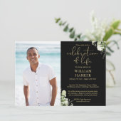 Celebration of Life Greenery Photo Black And Gold 招待状 (スタンド正面)