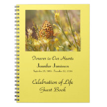Celebration of Life Guest Book, Yellow Butterfly 