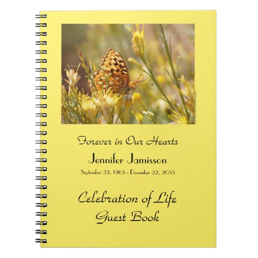 Celebration of Life Guest Book, Yellow Butterfly  ノートブック (正面)