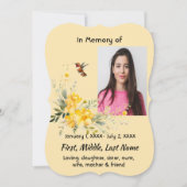 Celebration of Life Hummingbird Yellow Roses 招待状 (正面)