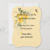 Celebration of Life Hummingbird Yellow Roses 招待状 (裏面)