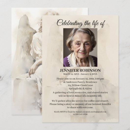 Celebration of Life Invitation Angel Memorial  招待状 (正面/裏面)