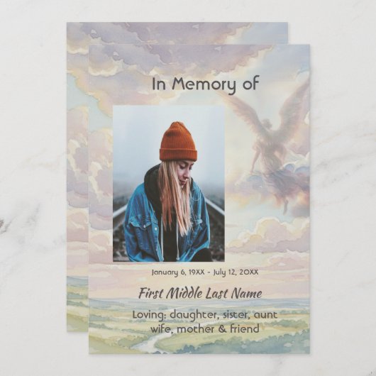 Celebration of Life Invite Angel Sky Clouds 招待状 (正面/裏面)