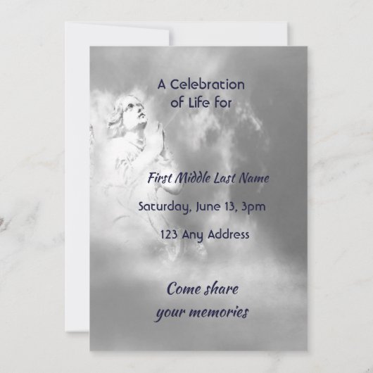 Celebration of Life Invite Angel Sky Clouds 招待状 (裏面)