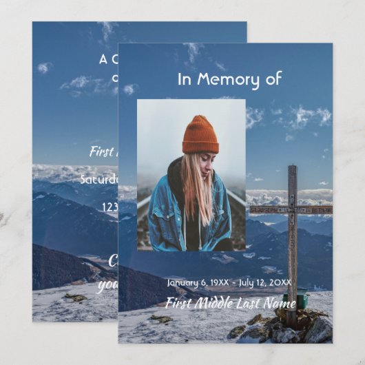 Celebration of Life Invite Crucifix Cross Mountain 招待状 (正面/裏面)