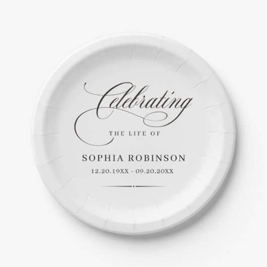Celebration of Life Modern Elegant Script Funeral ペーパープレート (正面)