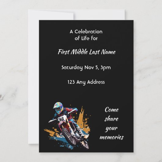 Celebration of Life Motocross Motorcycle Racing 招待状 (正面)