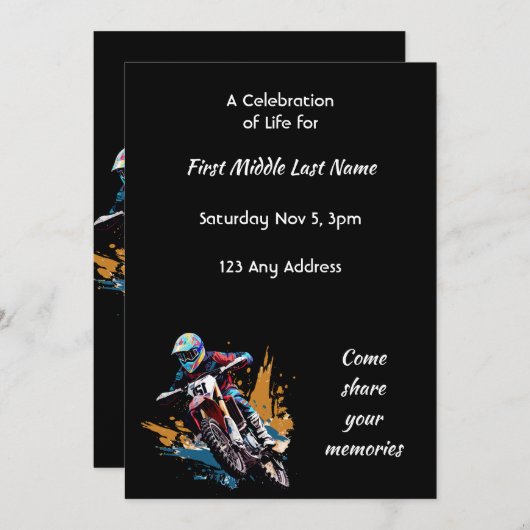 Celebration of Life Motocross Motorcycle Racing  招待状 (正面/裏面)