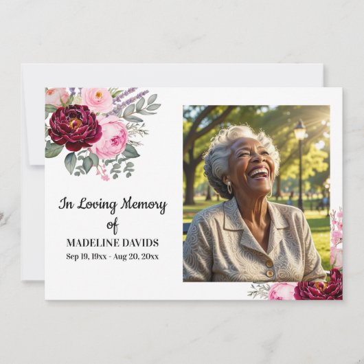 Celebration Of Life Peonies Photo Funeral 招待状 (正面)
