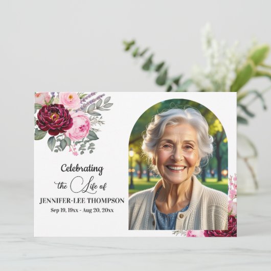Celebration Of Life Peonies Photo Funeral 招待状 (スタンド正面)