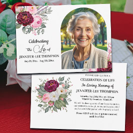 Celebration Of Life Peonies Photo Funeral 招待状