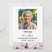 Celebration Of Life Peonies Photo Funeral 招待状 (正面)