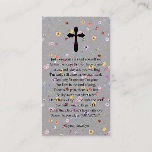 Celebration of Life Photo Bookmark Prayer Card 名刺 (裏面)