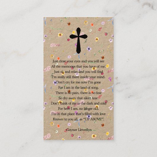 Celebration of Life Photo Bookmark Prayer Card 名刺 (裏面)