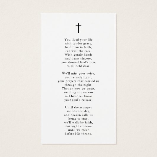 Celebration of Life Photo Cross Poem Prayer Card (裏面)