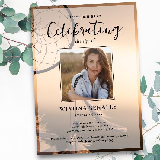 Celebration of Life Photo, Dream Catcher, Funeral 招待状