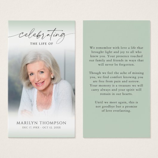 Celebration of Life Photo Memorial Prayer Card (正面&裏面)