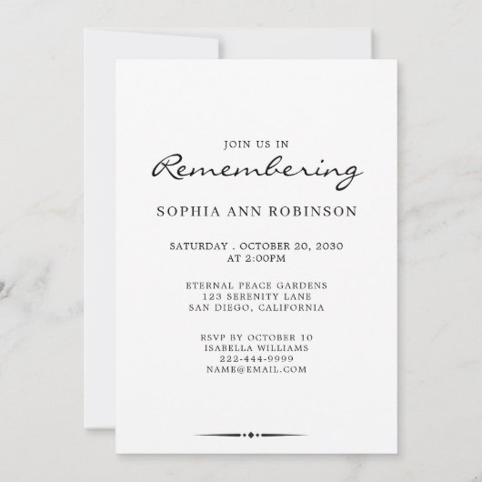 Celebration of Life Photo Modern Memorial 招待状 (裏面)